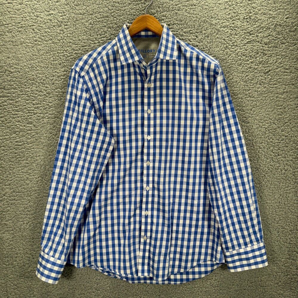Twillory Blue Performance Shirt Tailored Fit Gingham Mens 16.5/34-35